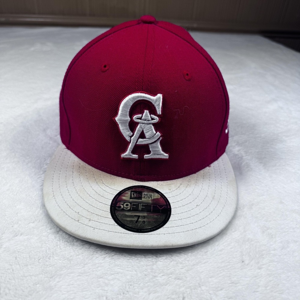 California Angels Hat Cap Fitted Mens 7 3/8 Red MLB Baseball Cooperstown New Era